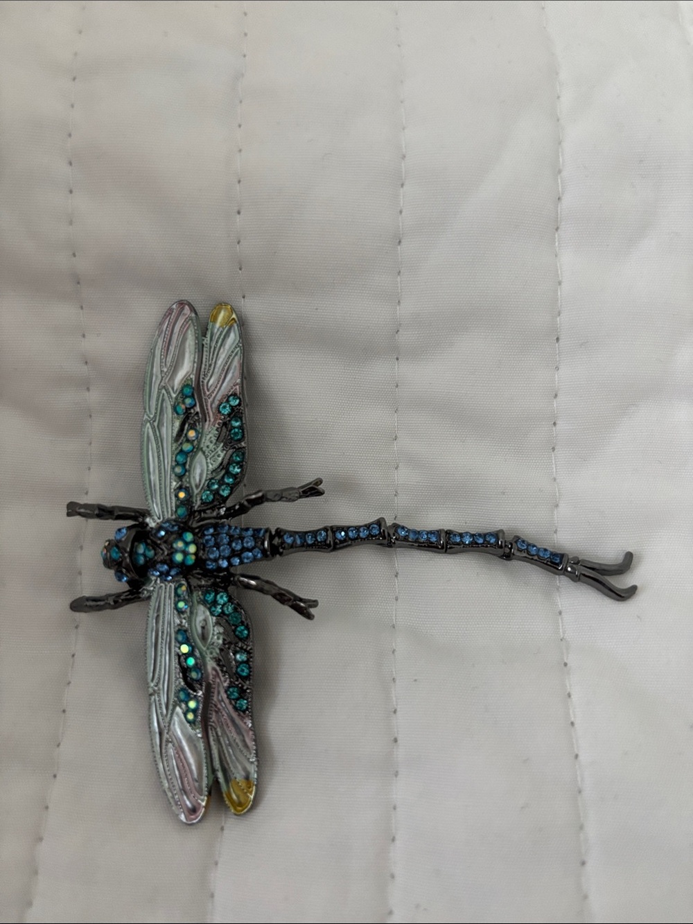 Blue and Teal Dragonfly Brooch with Crystal Accents